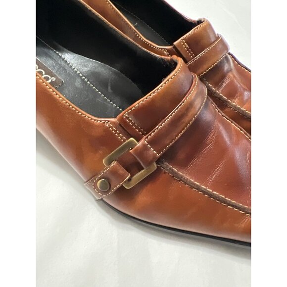 Ecco Womens Brown Leather Heeled Loafers Size 39, 8-8.5 - Picture 4 of 8